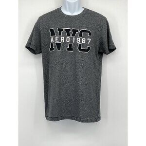 Aeropostale Mens NYC 1987 Graphic Tee Gray Short Sleeve Cotton Blend Size M
